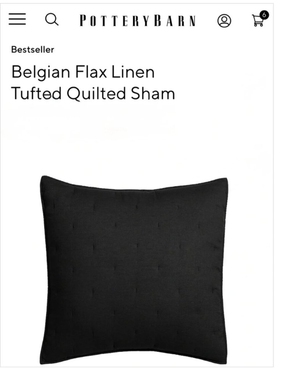 New POTTERY BARN Belgian Flax Linen Pillow Sham - Black, Euro